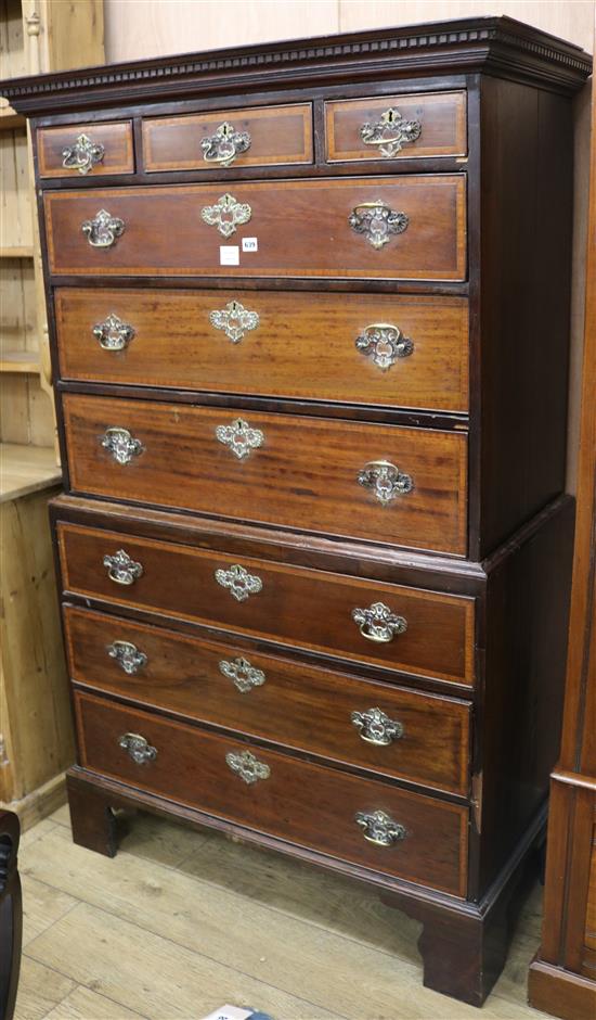 A George III satinwood banded mahogany tallboy, H.174cm
